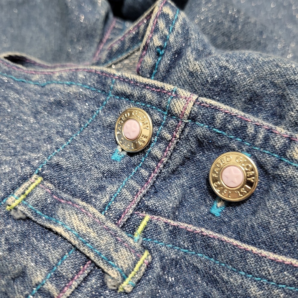 Vintage 90s y2k Girls Denim Overalls Blue Butterfly Floral Embroidered Sparkle 5 - Picture 7 of 8